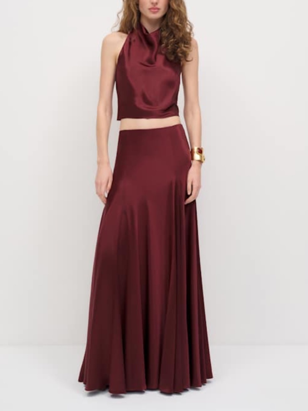 Reformation SERA Two Piece Silk Maxi Skirt Set Boysenberry Burgundy Sz 2 w/ tags